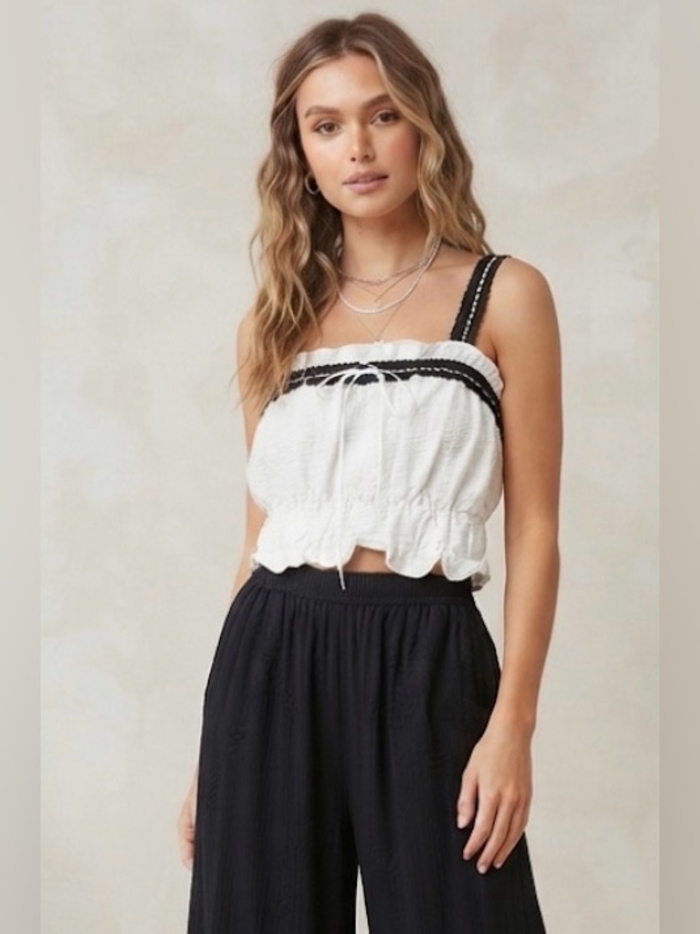 Indulge in Style White and Black Ruffled Women's Top